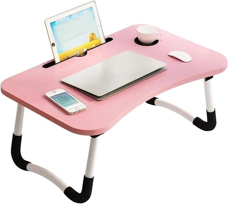 Laptop Wooden Bed Table – Foldable Lap Desk with Cup & Tablet Holder | Lightweight, Portable & Adjustable | Ideal for Work, Study, Meals, Reading – Perfect for Home, Office & Travel - Image 1